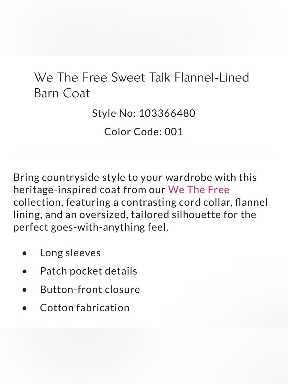 Free People We the Free Sweet Talk Barn Coat - Picture 5 of 13